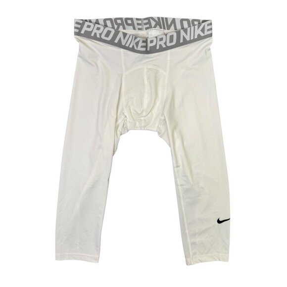 Nike Pro Compression Pants Tights Mens Large L White 3/4 Athletic 828642-100 - Picture 1 of 10